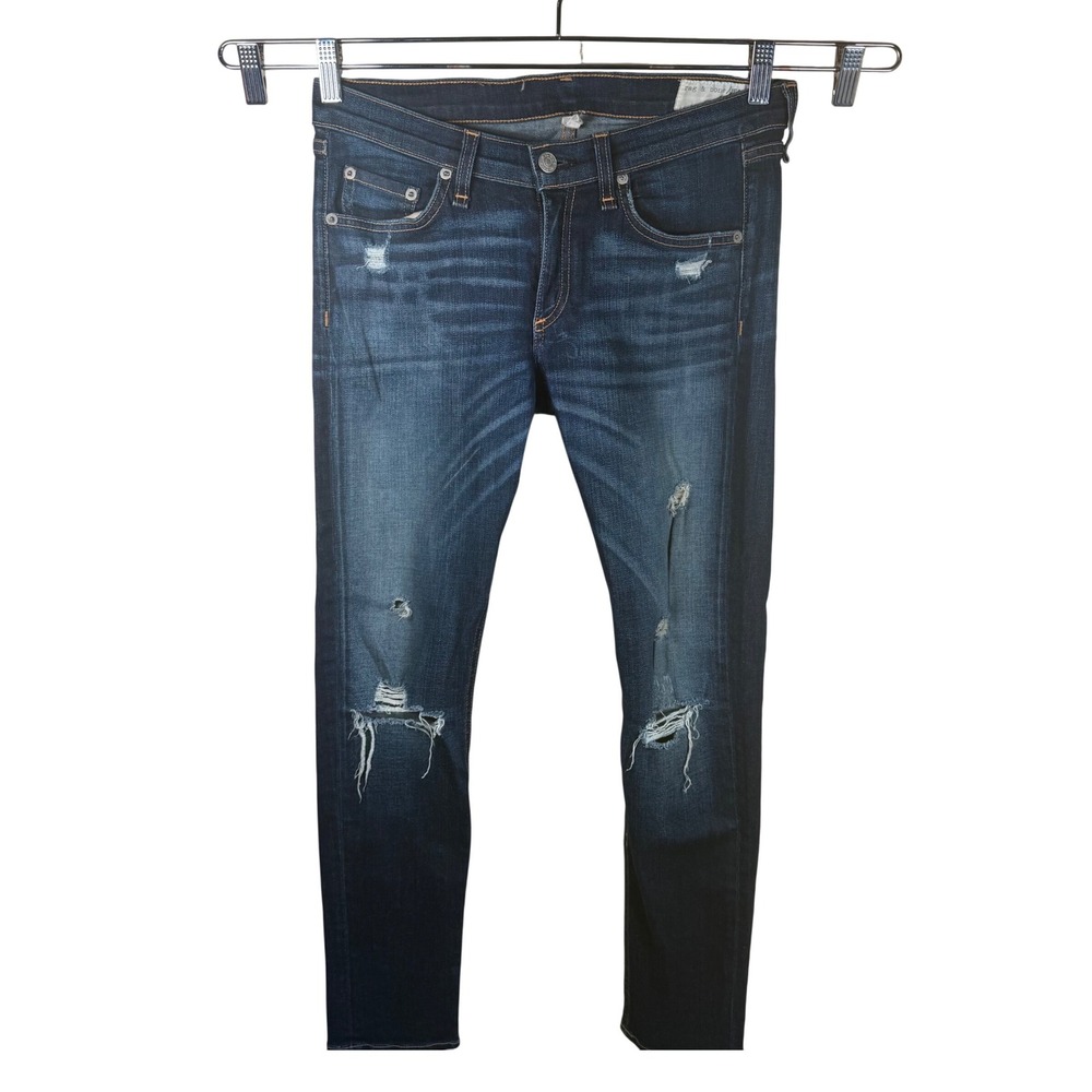 Rag & Bone Skinny Jeans Women 27 Dark Wash Distressed Shredded Denim Grunge